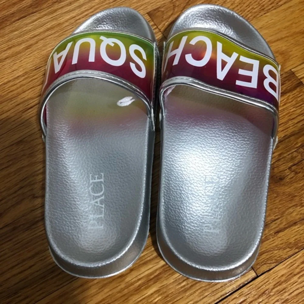 Beach Squad children’s place beach slip‎ on slide sandals girls size 12 NWOT